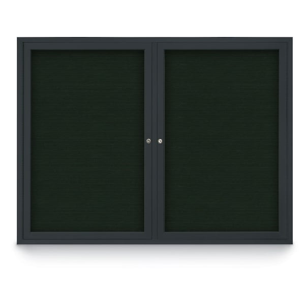 United Visual Products 48"x36" 2-Door Enclosed Outdoor Letterboard, Green Felt/Black UV1161D-BLACK-GREEN - main
